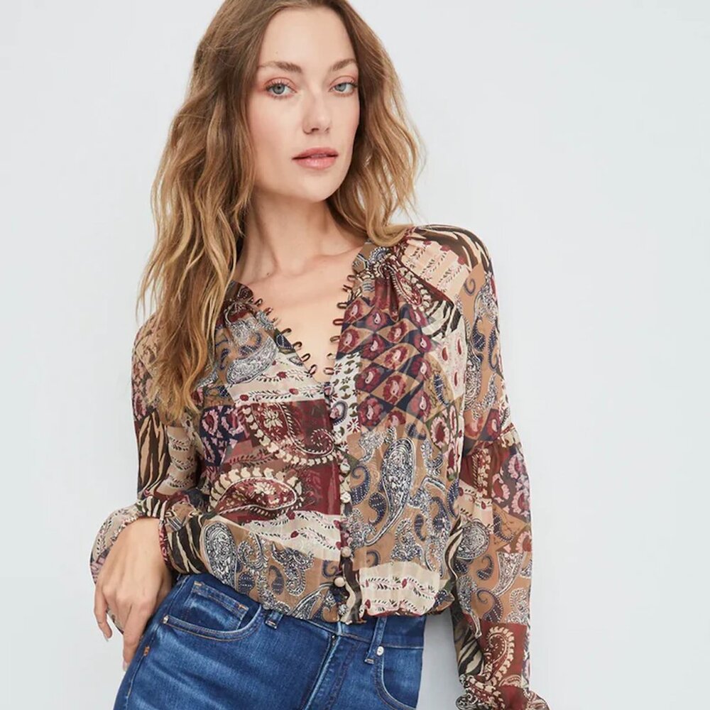 NWT Veronica Beard Jayce paisley-print silk-georgette blouse